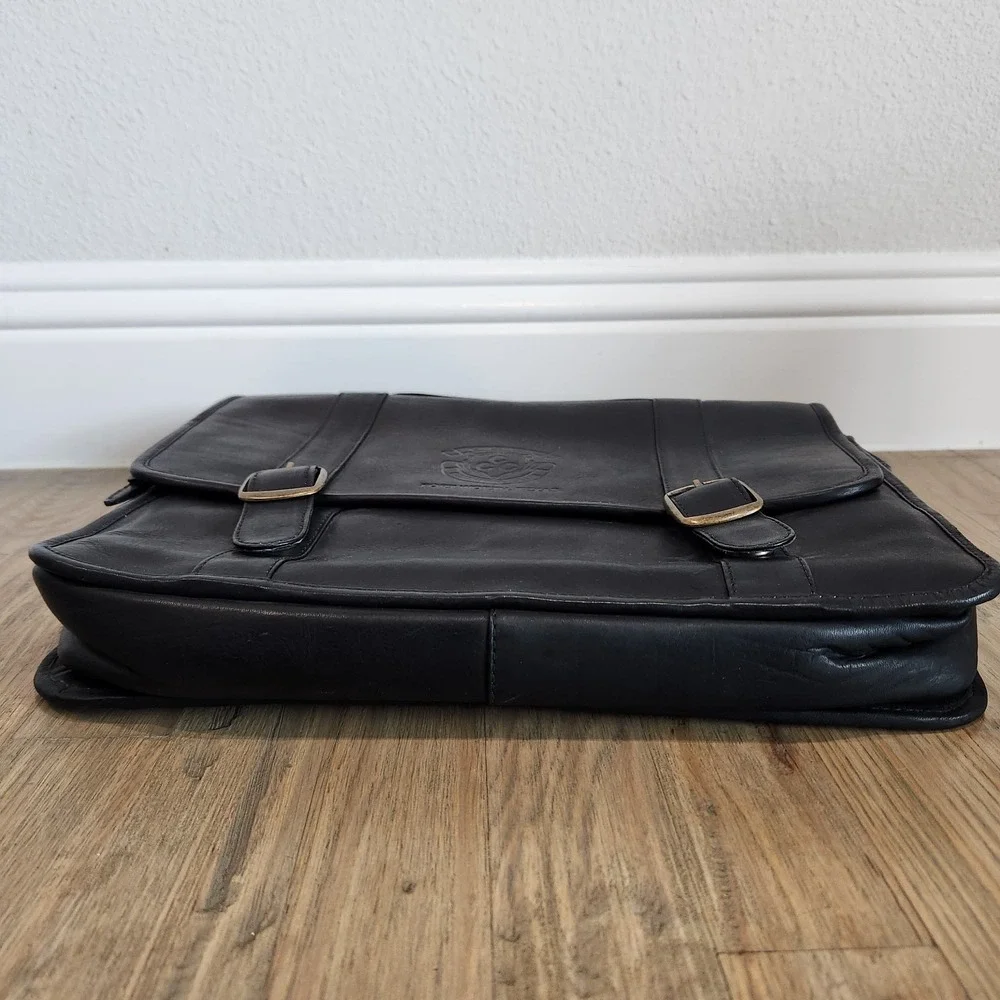 VTG Clava American Black Leather Colonial Fort Worth‎ Texas Briefcase Laptop Bag
